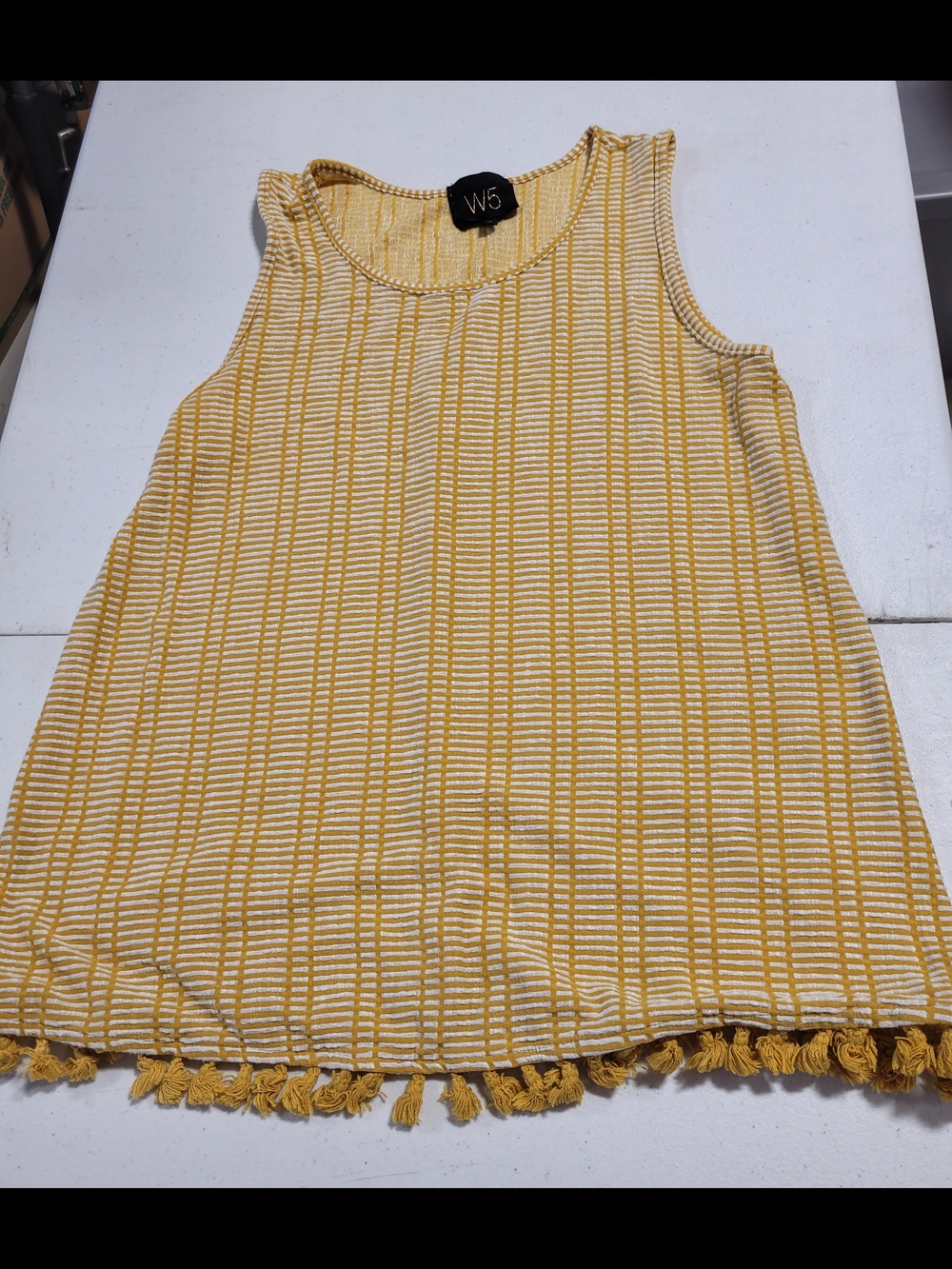 W5 Yellow & White Striped Tassel-Hem Tank Top